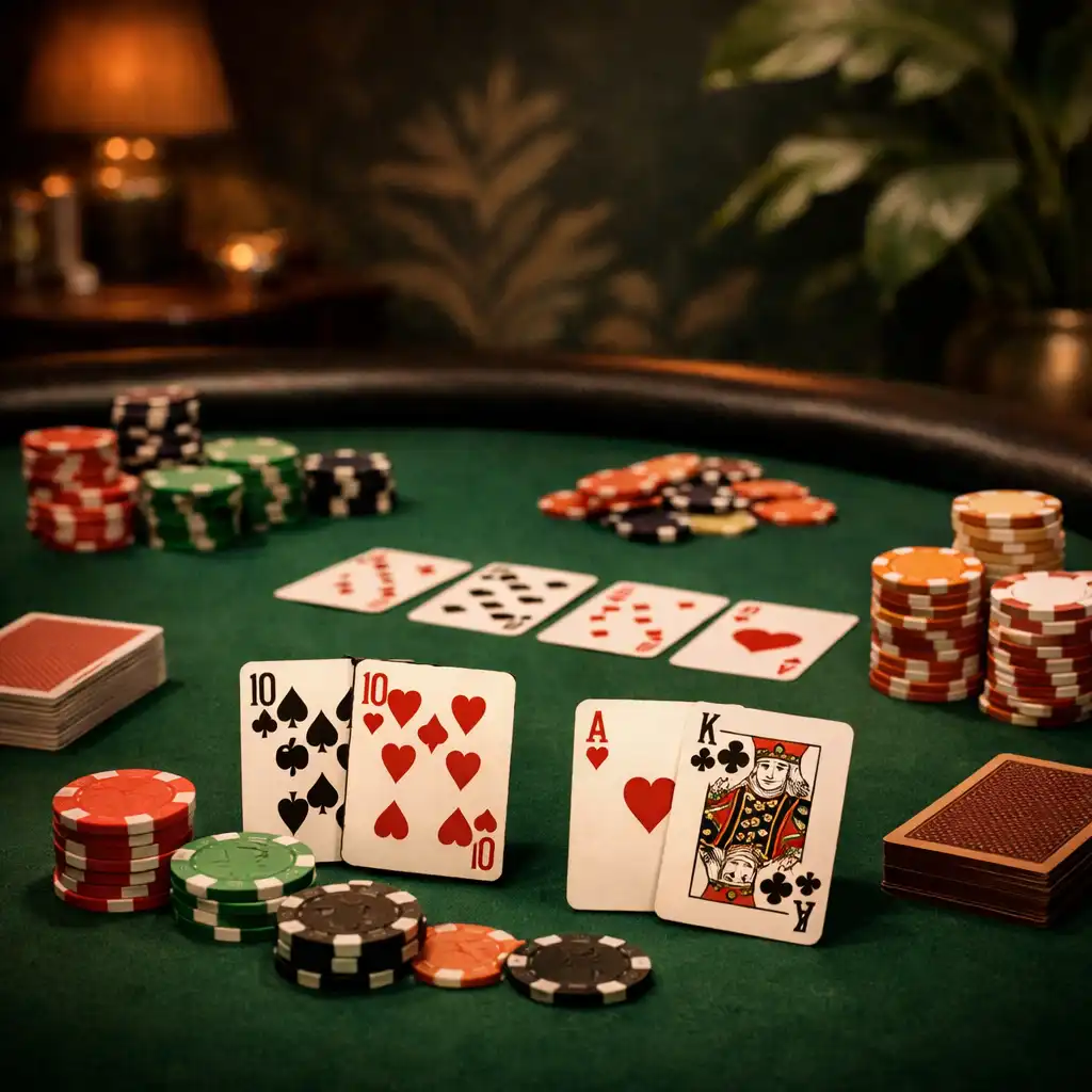 Salon poker de l'Atelier Roseraie avec table professionnelle, jetons et éclairage intimiste