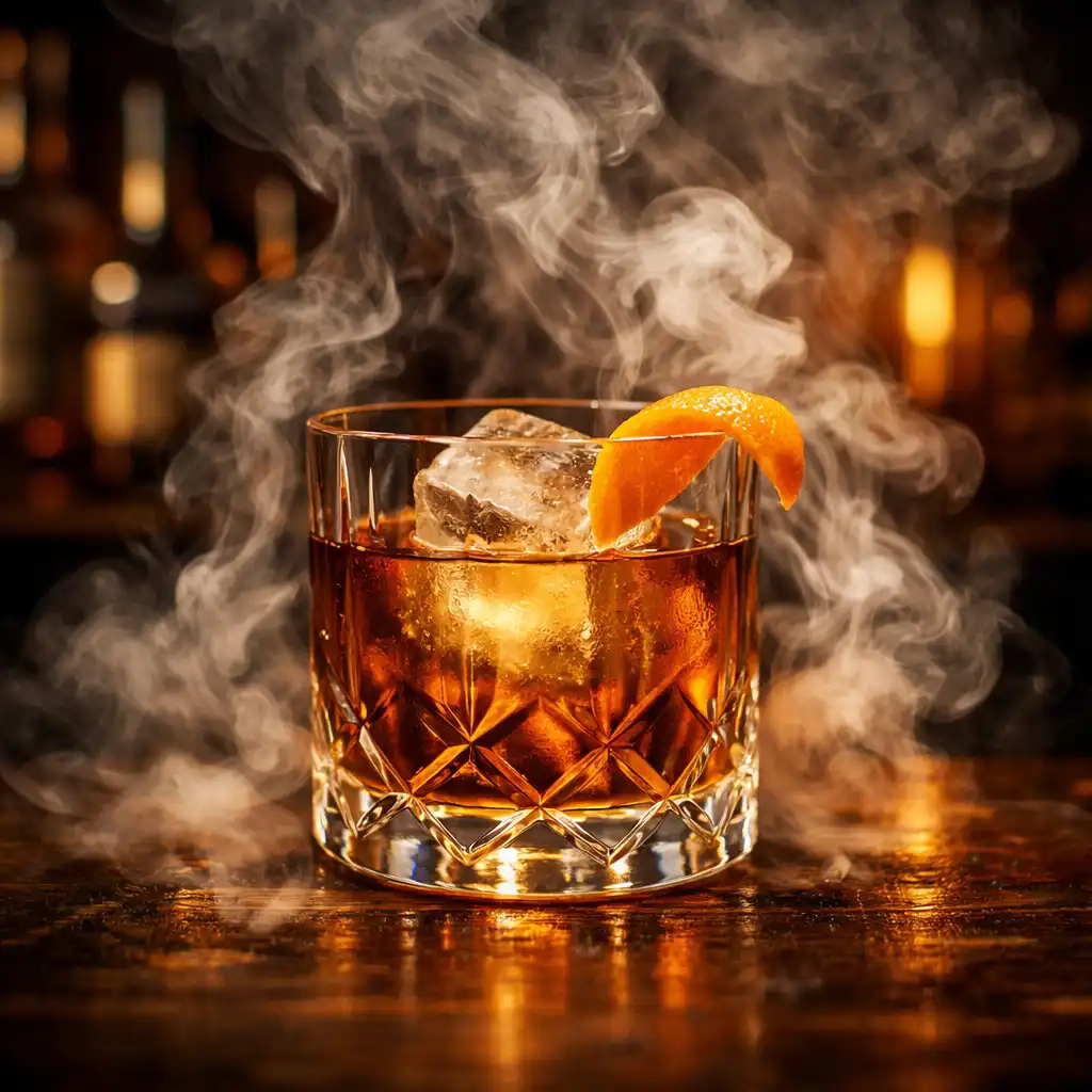 Smoky Old Fashioned z dymem i skórką pomarańczową