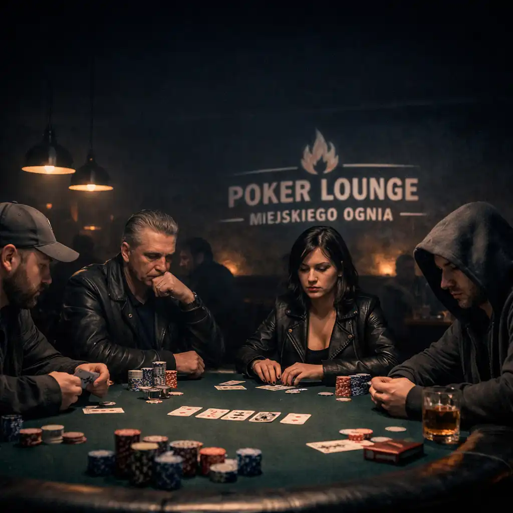 Wieczorna atmosfera przy stole pokerowym w Poker Lounge Miejskiego Ognia