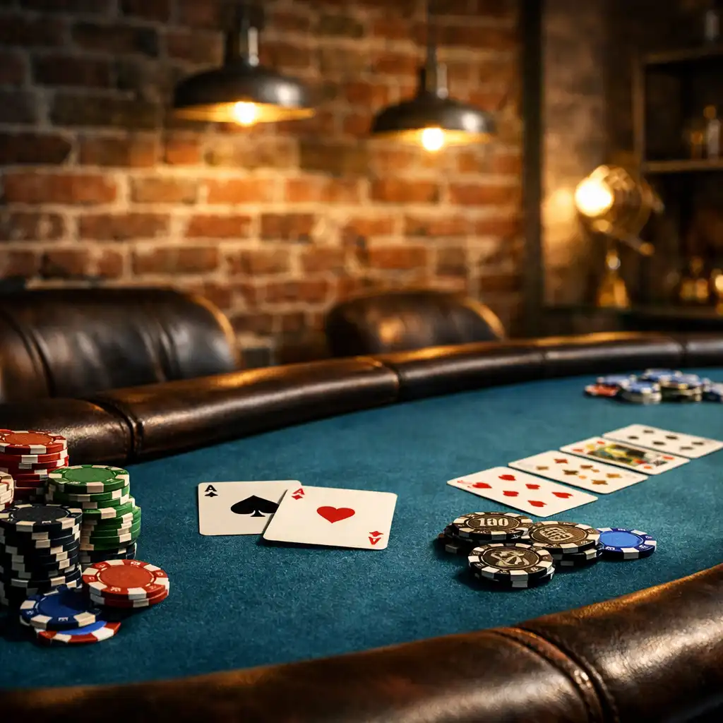 Wnętrze Poker Lounge Łódź z profesjonalnym stołem pokerowym
